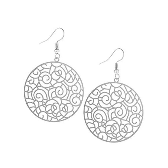 Silver Circular Abstract Filigree Laser Cut Earrings - Picture 2 of 3